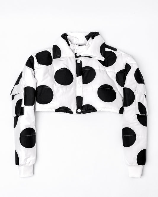 Women's Crop Polkaface Puffer-White